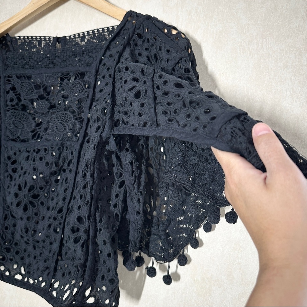 Anthropologie Black Eyelet Lace Cropped Blouse - Picture 12 of 15